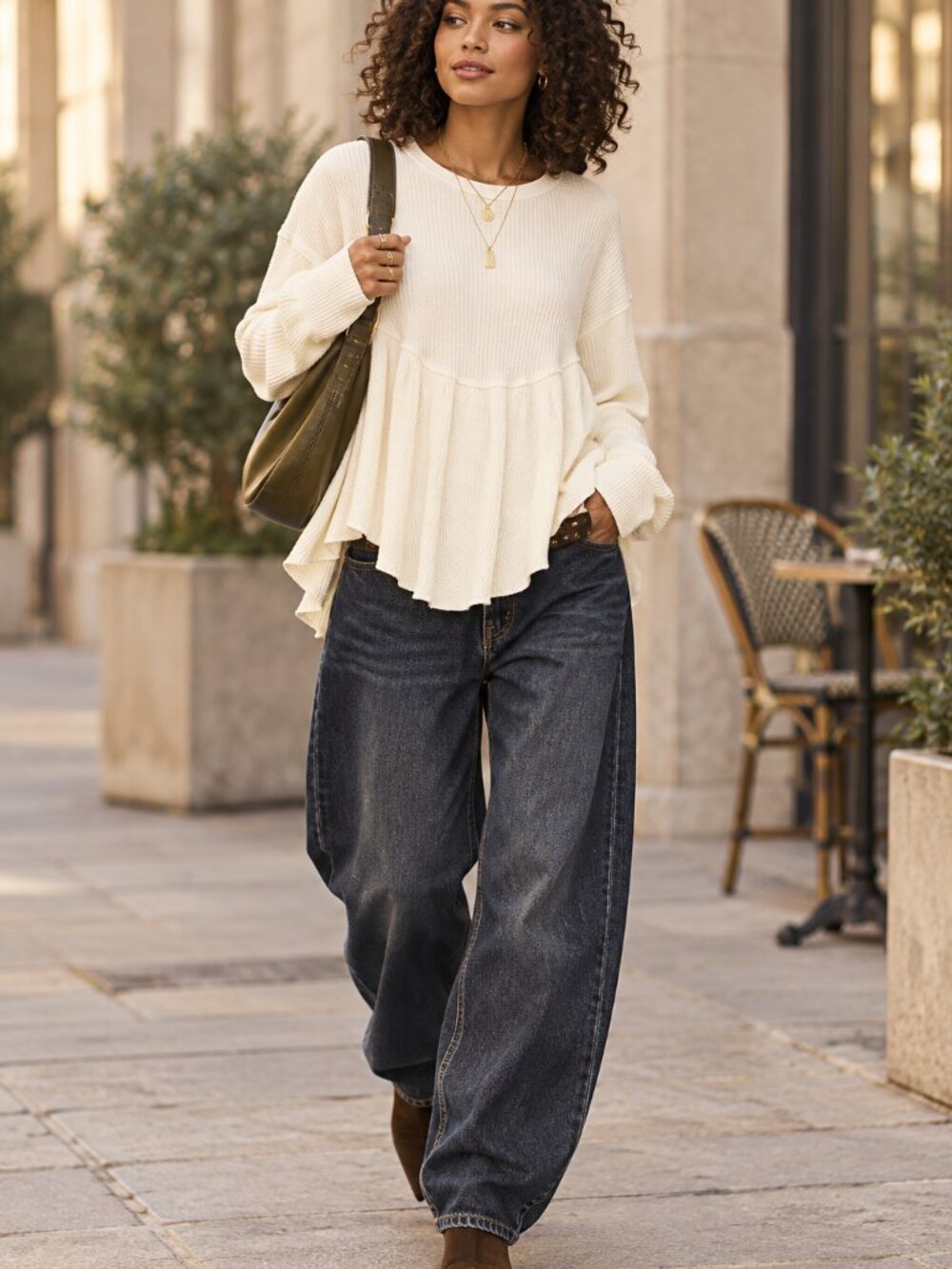 Free People Oh My Babydoll Thermal Top Nilla Cream Ivory Waffle Knit NWOT Small